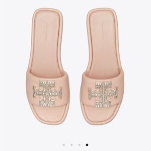 Tory Burch soft pink Slide Sandals with Metallic Logo